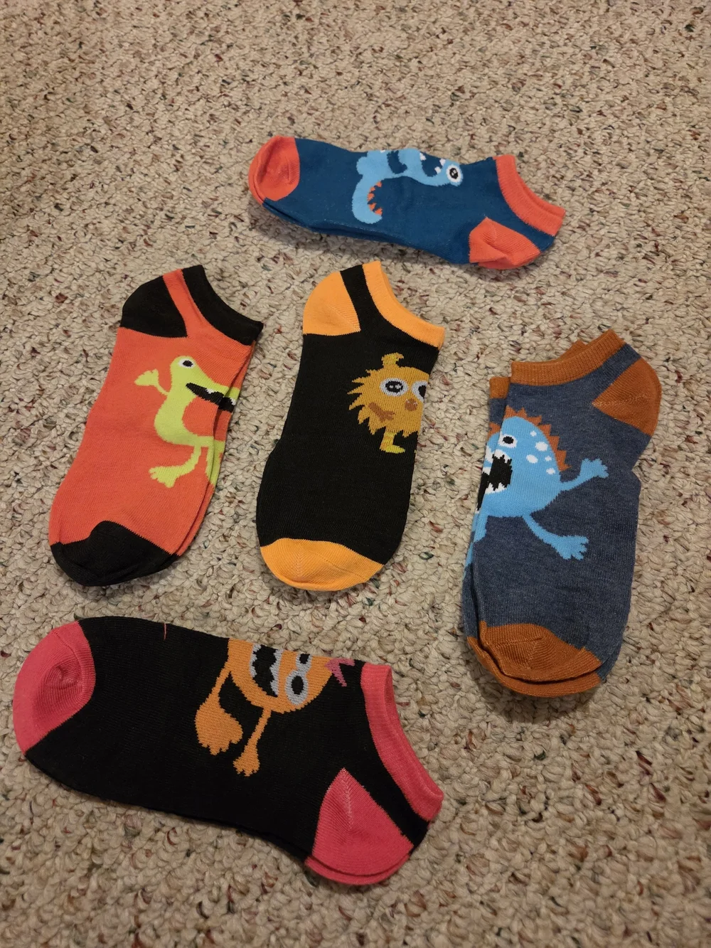 Kids No-Show Monster Socks - Blue & Orange